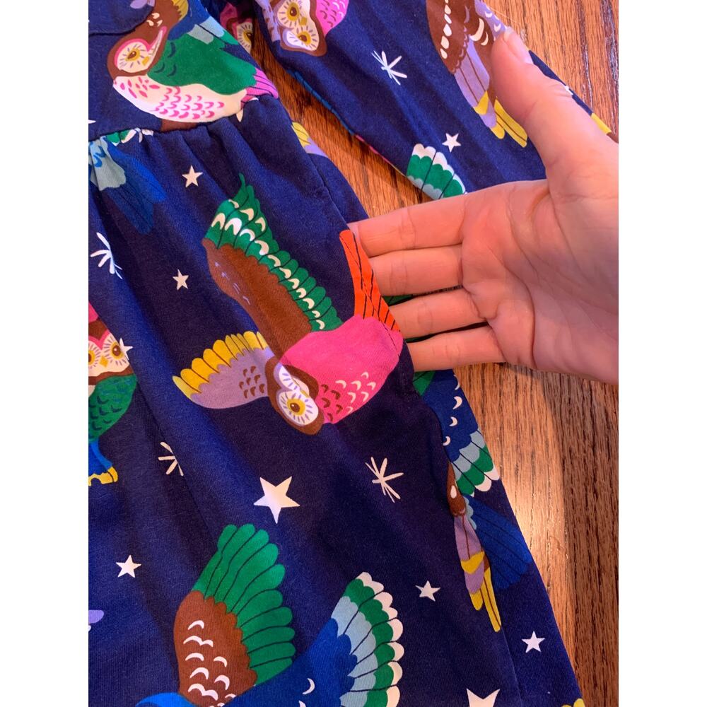 Mini Boden Owl Print Long Sleeve Cotton Jersey Dress | Navy Blue | 4-5Y - Picture 4 of 8